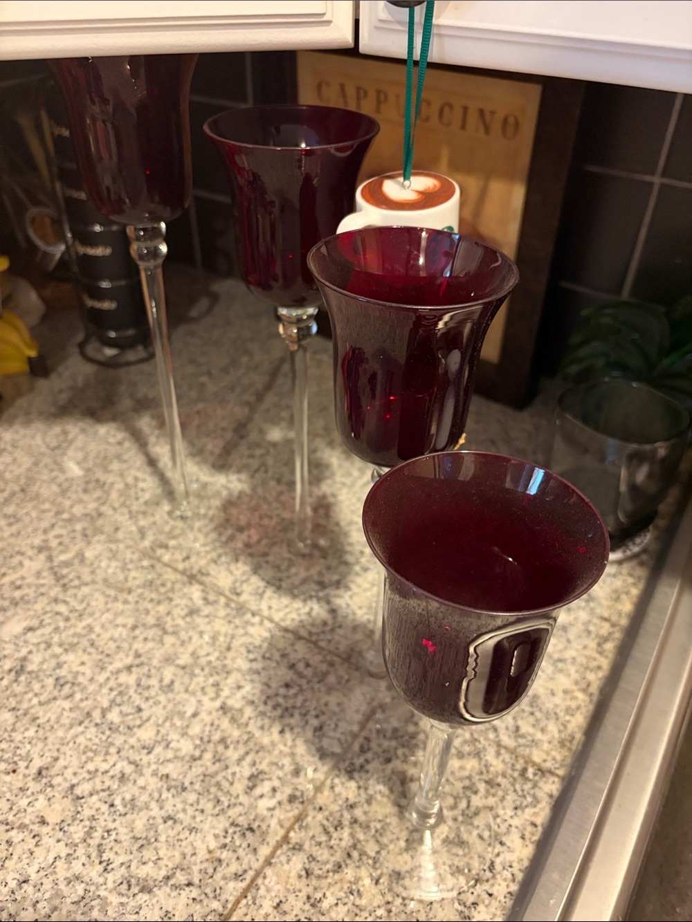 Elegant Deep Red Glass Candle Holders by